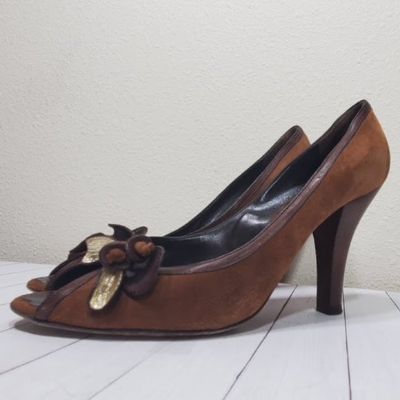 Vtg Moschino Cheap and Chic Suede Peep Bow Pumps - Picture 13 of 15
